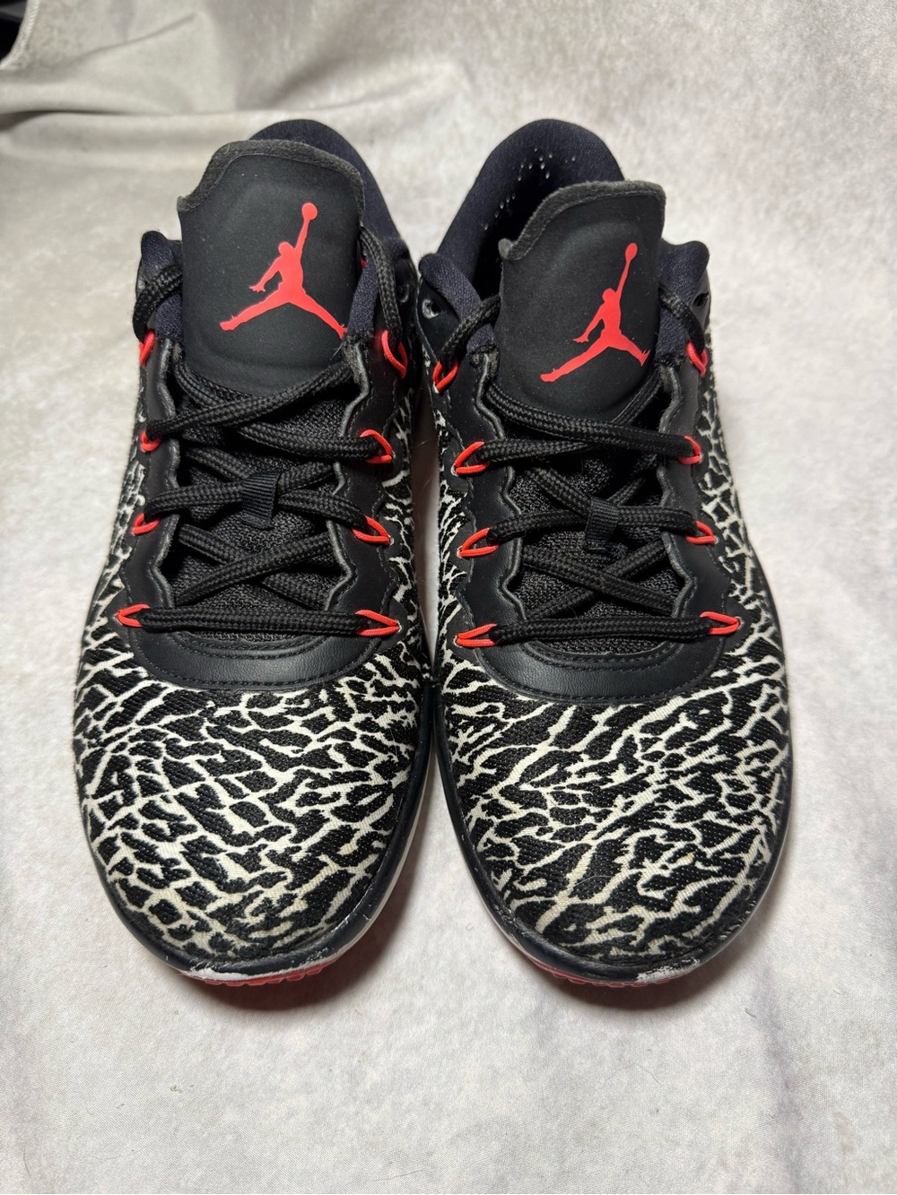Jordan Elephant Print Trainer 1 Low Sneakers Black Red 5.5Y